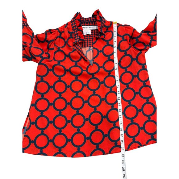 Gretchen Scott Dip & Dot Ruffleneck Tunic Red & Navy Top Womens Size Shrimp - Picture 6 of 8